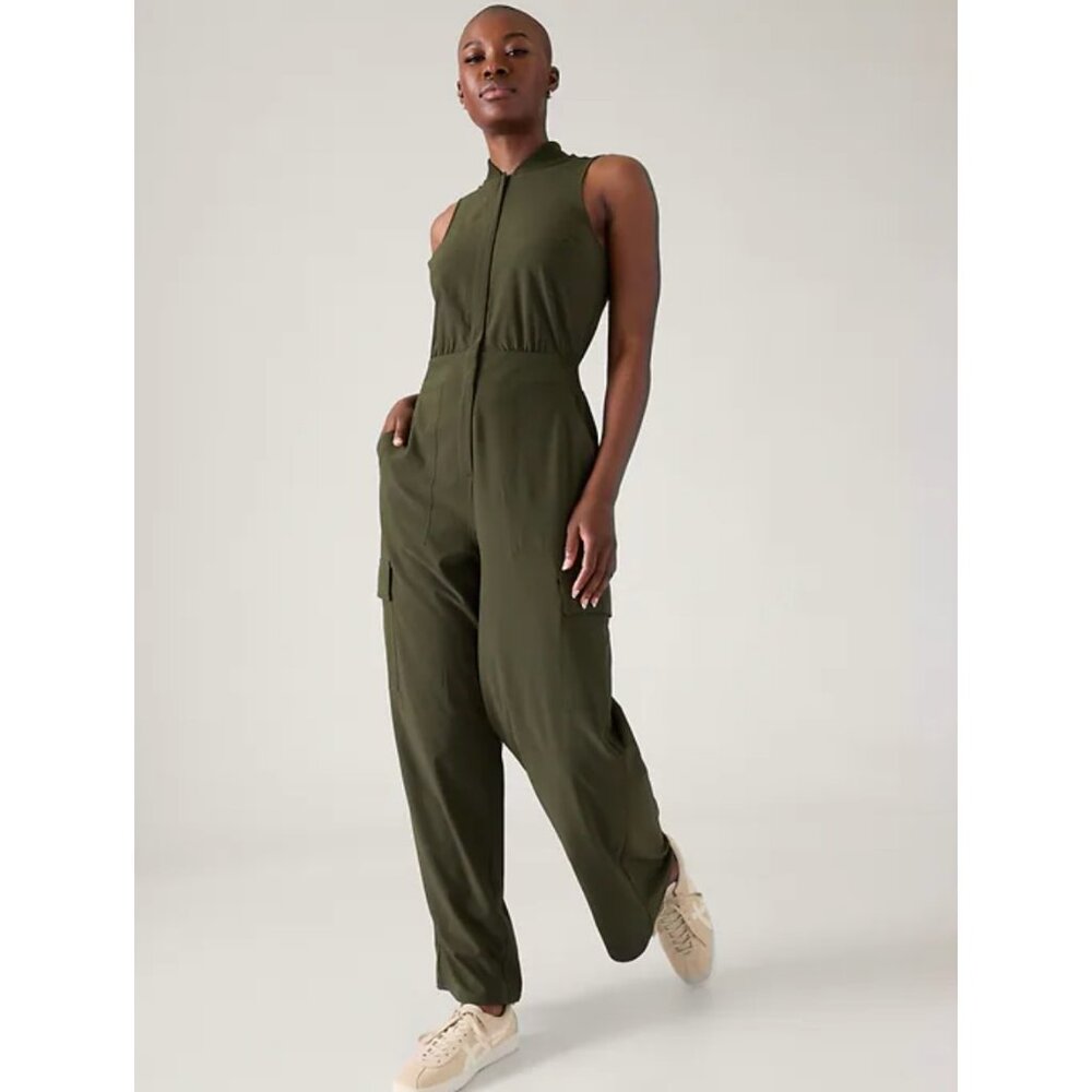NWT Athleta 4 Brooklyn Utility Jumpsuit Aspen Olive Green Size 4